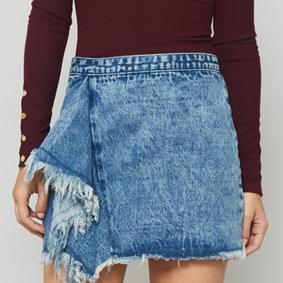 Denim Side Fringe Jean Mini Skirt - Picture 3 of 8